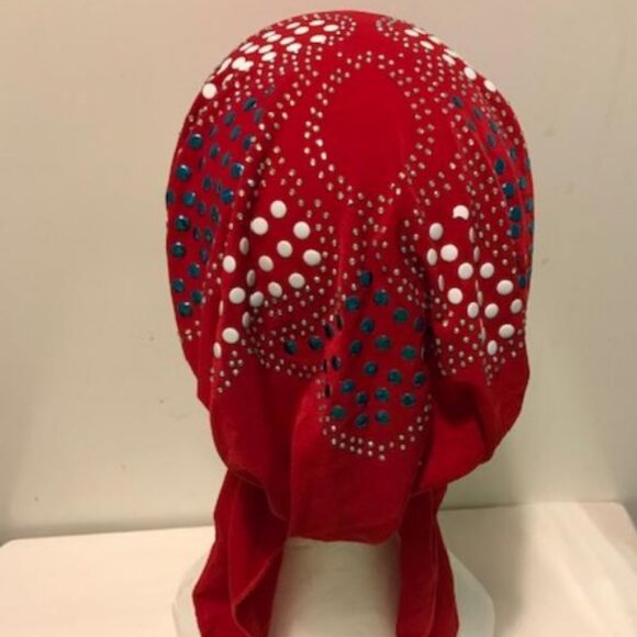 RED Pre-Tied Stud Fashion Cap Slip On Bonnet Hijab Undercap #1 - Picture 1 of 3